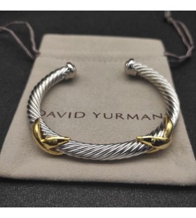 David Yurman Damska Bransoletka Mankiet Petite Helena Classic Cable Station z Srebro 14K Żółty 7 mm