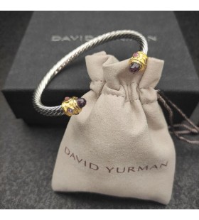 Damska Bransoletka mankiet David Yurman Renaissance Cablespira ze Srebra z Żółtego Złota 18 Karat i ametyst 5 mm