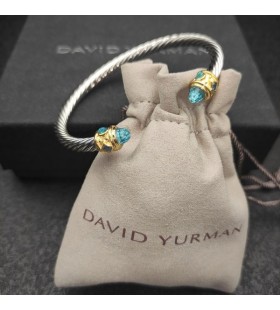 Damska Bransoletka mankiet David Yurman Renaissance Cablespira ze Srebra z Żółtego Złota 18 Karat i Niebieski Topaz 5 mm