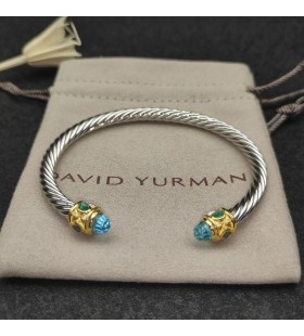 Damska Bransoletka mankiet David Yurman Renaissance Cablespira ze Srebra z Żółtego Złota 18 Karat i Niebieski Topaz 5 mm