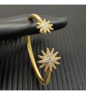 David Юрман Damska bransoletka mankiet Starburst z Żółtego Złota 18 Karat z brylantami 4 mm