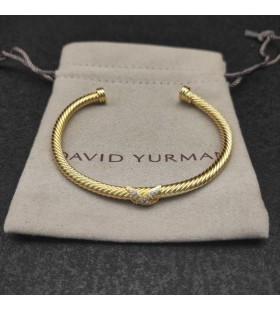David Yurman Damska bransoletka mankiet X Cablespira Station z Żółtego Złota 18 Karat z brylantami Pawie 4 mm