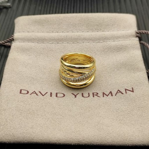 David Yurman Pavé Crossover Cinci Rand 18K Inel de Aur Galben cu Diamante 17,5 mm