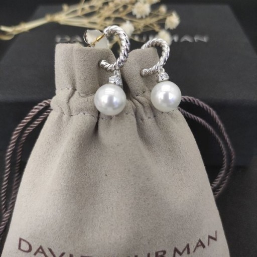 David Yurman Solari Picătură Cercei Argint cu Perle si Diamante 22mm