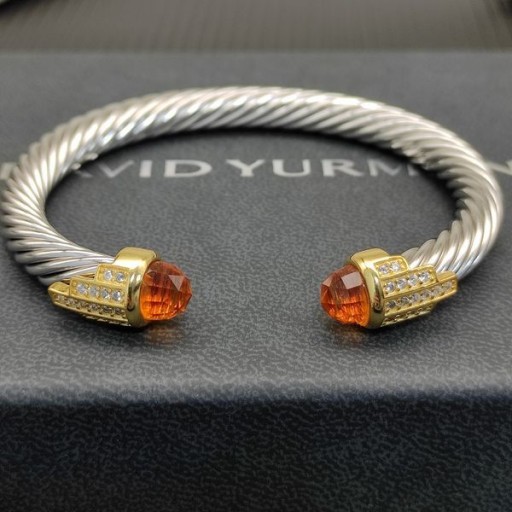 David Yurman Femei Cablu Clasic Manșetă Brățară din Argint cu Aur Galben 18K Cu Șampanie Diamante 7mm
