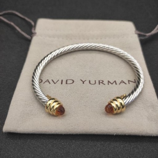 David Yurman Femei Cablu Clasic Manșetă Brățară din Argint cu Aur Galben 18K și Șampanie Diamant 5mm