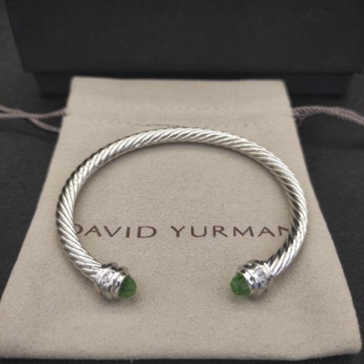 David Yurman Femei Cablu Clasic Manșetă Brățară din Argint cu Lumina Verde Diamante 5mm