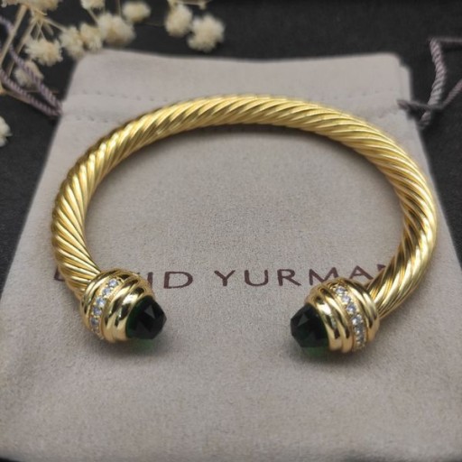David Yurman Femei Clasic Cablespira Manșetă Brățară de 18K Aur Galben cu Verde Inchis Diamante 7mm