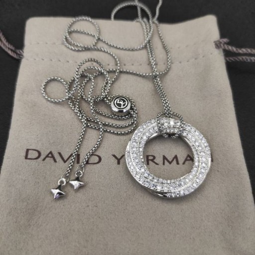 David Yurman Femei Pavé Crossover Pandantiv Colier Aur Alb 18K cu Diamante 30mm