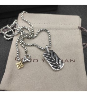 David Yurman Chevron Tag Argint cu Diamante Negre 35mm