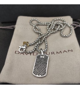 David Yurman Chevron Tag Argint cu Diamante Negre 35mm
