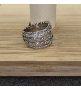 David Yurman Pavé Crossover Inel Aur Alb 18K cu Diamante 16mm