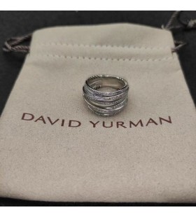 David Yurman Pavé Crossover Inel Aur Alb 18K cu Diamante 16mm