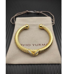 David Yurman Femei X Cablespira Stația de Manșetă Brățară de 18K Aur Galben cu Pavé Diamante 7mm