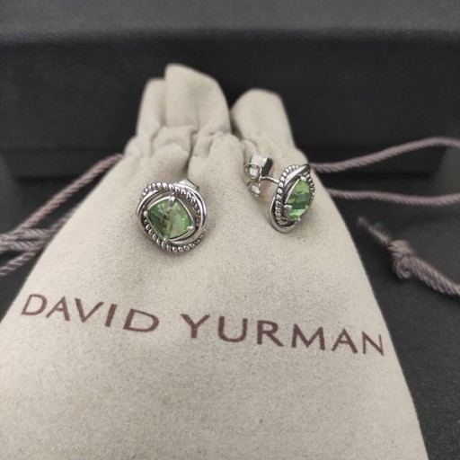 David Yurman Ženy Stud 7mm Hlavné Kamenné Námestie Diamond Náušnice Zelený Diamant