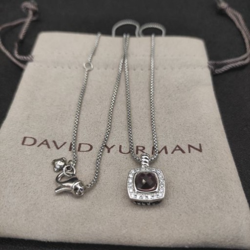 David Yurman Žien Albion Prívesok Rýdzeho Striebra s Ametyst a Diamanty 11 mm