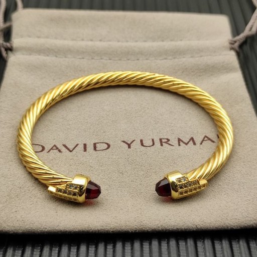 David Yurman Žien Klasický Kábel Putá Náramok 18K Žlté Zlato s Červené Diamanty, 5mm