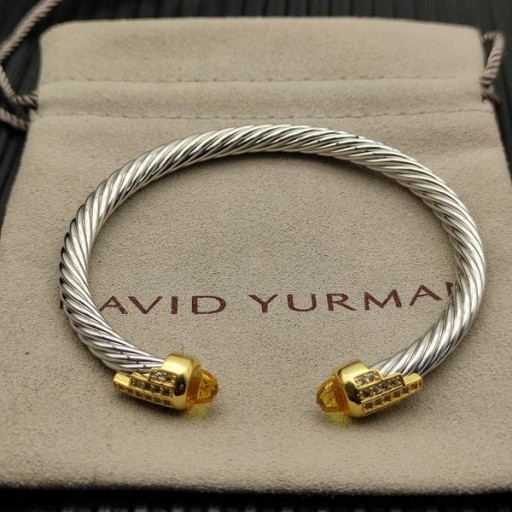 David Yurman Žien Klasický Kábel Putá Náramok Rýdzeho Striebra s 18K Žlté Zlato A Žlté Diamanty, 5mm