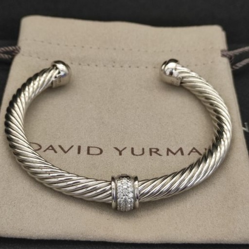 David Yurman dámske Klasické Káblové Stanice Putá Náramok Rýdzeho Striebra s Pavé Diamanty 7mm