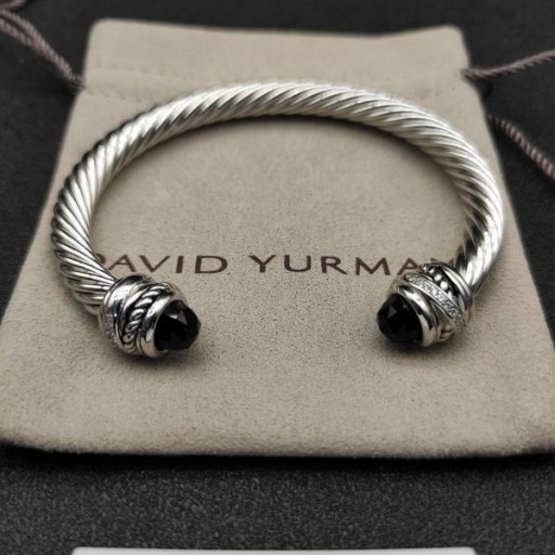 David Yurman dámske Klasické Cablespira Putá Náramok Rýdzeho Striebra s Čierne Diamanty 7mm