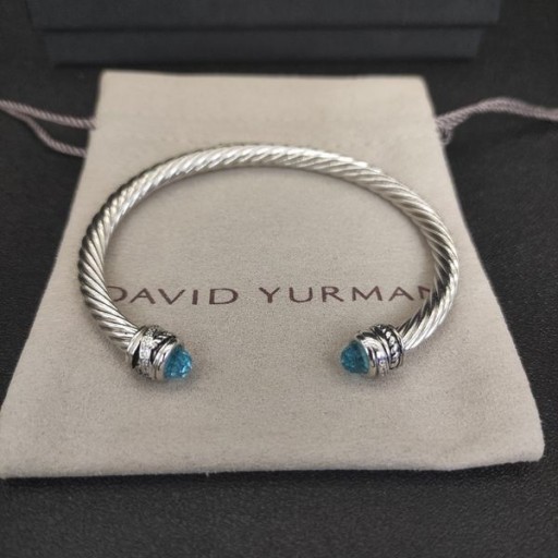 David Yurman dámske Klasické Cablespira Putá Náramok Rýdzeho Striebra s Modré Diamanty 5mm