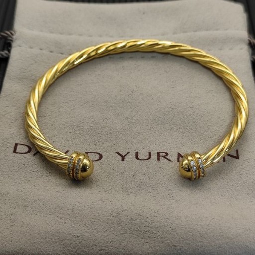 David Yurman Žien Helena Cablespira Putá Náramok 18K Žltého Zlata s Diamantmi 4 mm