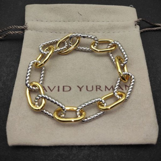 David Yurman Žien Madison Reťazca Náramok Rýdzeho Striebra s 18K Žlté Zlato 11 mm
