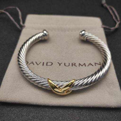 David Yurman Žien X Klasická Káblová Stanica Putá Náramok Rýdzeho Striebra s 14K Žltého Zlata, 7mm