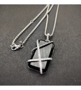 David Yurman Kábel Zábal Amulet Rýdzeho Striebra s Black Onyx a Diamanty 32mm