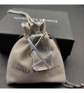 David Yurman Kábel Zábal Amulet Rýdzeho Striebra s Krištáľovo a Diamanty 32mm