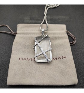 David Yurman Kábel Zábal Amulet Rýdzeho Striebra s Krištáľovo a Diamanty 32mm