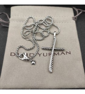 David Yurman Crossover Kríž Mincový Striebro Prívesok s Diamantmi 30.2 mm