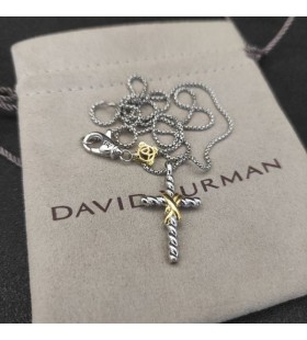 David Yurman Double X Farebné Žlté Zlato Kríž Náhrdelník