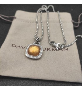 David Yurman Žien Albion Prívesok Rýdzeho Striebra s Šampanské Citrine a Diamanty 15 mm