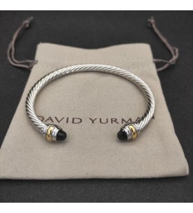 David Yurman Žien Klasický Kábel Putá Náramok Rýdzeho Striebra s 14K Žltého Zlata a Čierne Diamanty 5mm