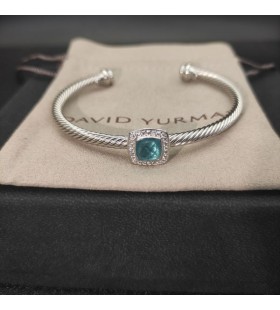 David Yurman dámske Klasické Cablespira Stanice Putá Náramok Rýdzeho Striebra s Blue Topaz a Diamanty 4 mm