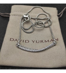 David Yurman Žien Crossover Bar Prívesok Náhrdelník Rýdzeho Striebra s Diamantmi