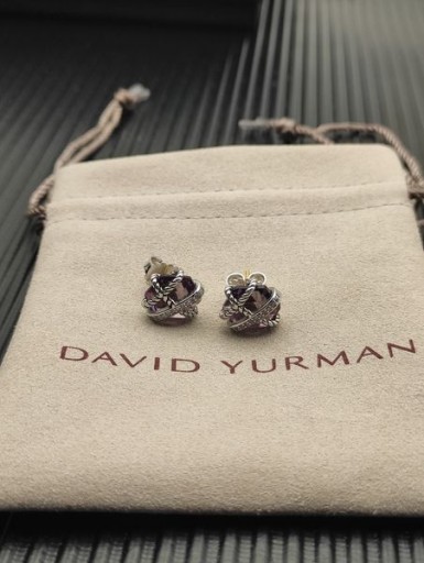 David Yurman 케이블 랩 스 터 드 귀걸이 순은 라벤더와 자 및 다이아몬드 11mm