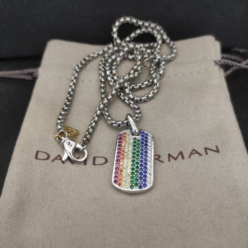 David Yurman Chevron 태그 스털링 실버 레인보우 파베 세팅 35mm