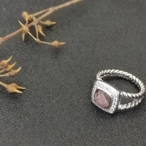 David Yurman 몸집이 작은 알비온 스털링 실버 반지와 함께 자수정 다이아몬드 7mm