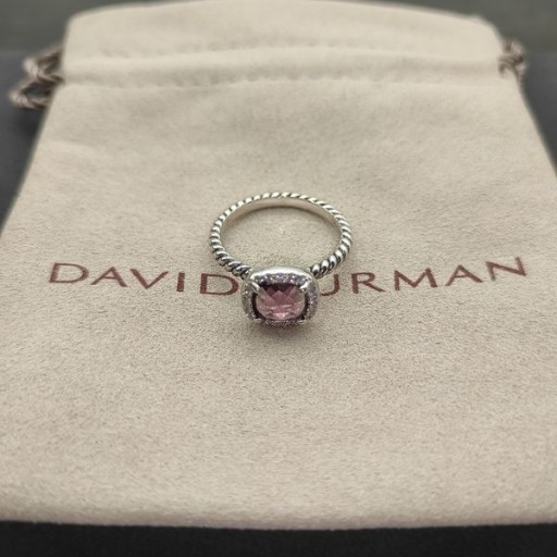 David Yurman Petite Chatelaine 파베 세팅 베젤 링 스털링 실버로 자 및 다이아몬드 7mm