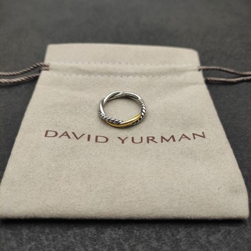 David Yurman 몸집이 작은 무한 밴드 반지 스털링 실버 14K 옐로우 골드 4mm