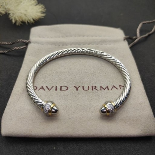 David Yurman 여성의 케이블 팔목 팔찌 스털링 실버 사이즈의 18 캐럿 옐로우 골드 및 다이아몬드 5mm