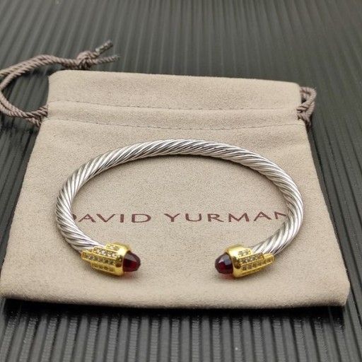 David Yurman 여자의 고전적인 케이블 팔목 팔찌 스털링 실버 사이즈의 18 캐럿 옐로우 골드 및 레드 다이아몬드 5mm