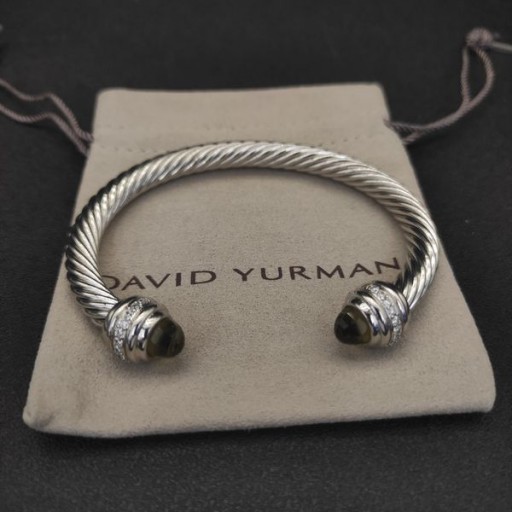 David Yurman 여자의 고전적인 케이블 팔목 팔찌 스털링 실버 다이아몬드 브라운 7mm