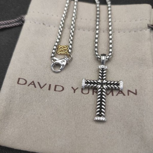 David Yurman 남자의 Chevron 십자가 펜던트 다이아몬드 스털링 실버 33mm