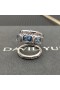David Yurman Stax 다섯 행 링 스털링 실버 햄프턴 파란 황옥 및 다이아몬드 15mm