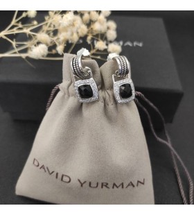 David Yurman7mm 스퀘어 다이아몬드 버튼 와이어 귀걸이는 블랙 다이아몬드