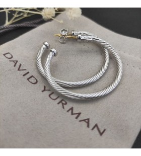David Yurman 조각 케이블 후프 귀걸이 스털링 실버 40mm