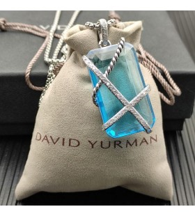 David Yurman 여성의 케이블 랩 부적 스털링 실버 크리스탈 파란색과 다이아몬드 32mm